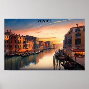 Póster Vista romántica de Venecia Italia al atardecer