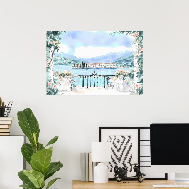 Póster Vista romántica del lago de Como (Oficina en casa)