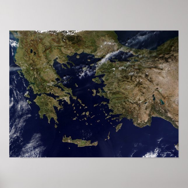 Póster Vista satelital de Grecia y Turquía (Frente)