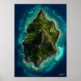 Póster Vista satelital de isla volcánica de arena negra