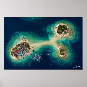 Póster Vista satelital de islotes de barra de arena de al