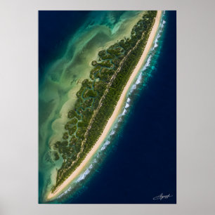 Póster Vista satelital de la laguna de manglares de la is