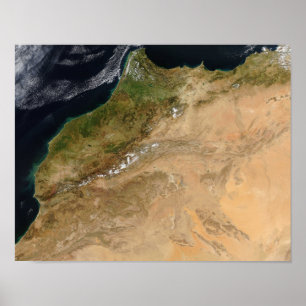 Póster Vista satelital de Marruecos