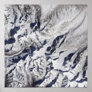 Póster Vista satelital de un glaciar del Himalaya