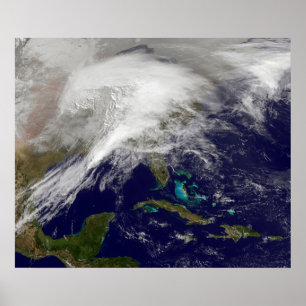 Póster Vista satelital de una enorme tormenta de invierno