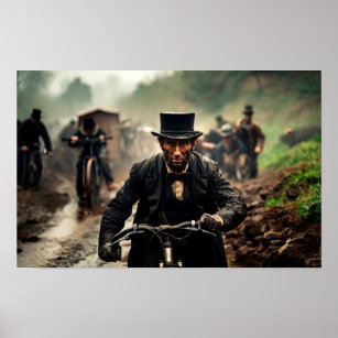 Póster Vista satírica de Abraham Lincoln montando una bic