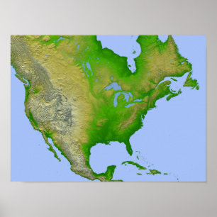 Póster Vista topográfica de América del Norte