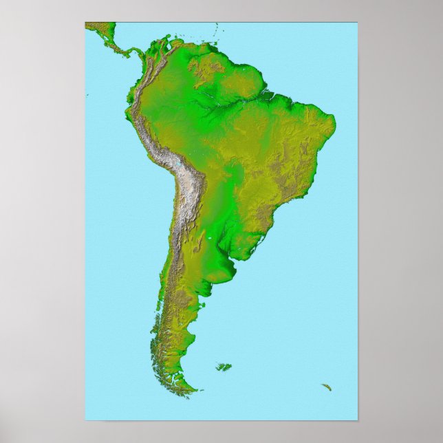Póster Vista topográfica de Sudamérica (Frente)
