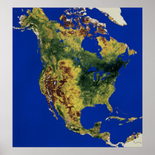 Póster Vista topográfica del norte y de America Central