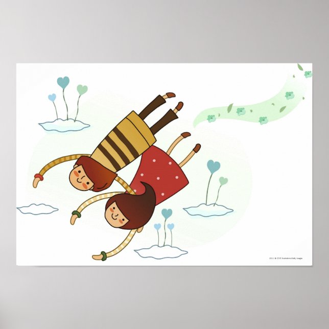 Póster Vista trasera de una pareja volando juntos (Frente)