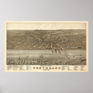Póster Vista Vintage 1877 Cleveland Ohio