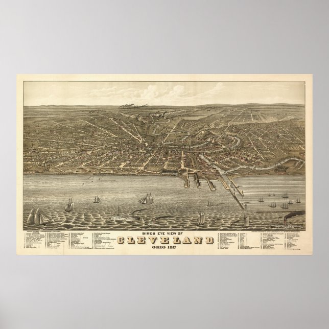 Póster Vista Vintage 1877 Cleveland Ohio (Frente)