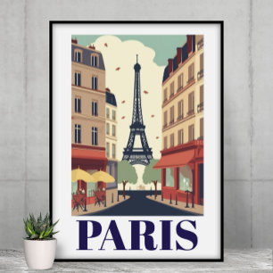 Póster Vista Vintage de la Torre Eiffel de París Viajes