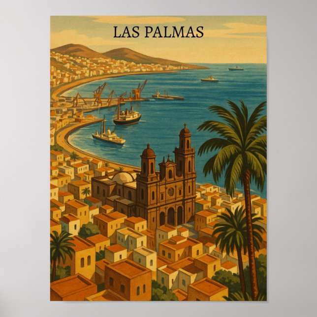 Póster Vista Vintage Las Palmas, Gran Canaria (Frente)