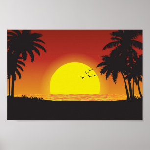 Póster Vistas Al Atardecer Sobre El Poster De La Playa