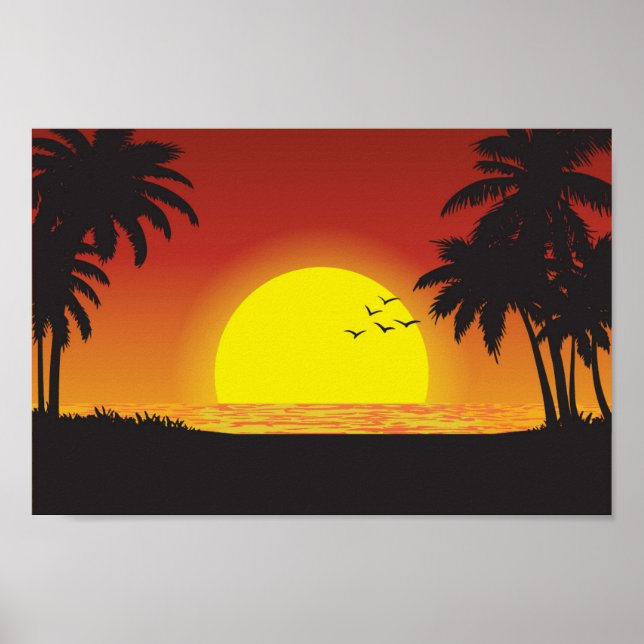 Póster Vistas Al Atardecer Sobre El Poster De La Playa (Frente)