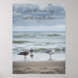Póster Vistas al mar: olas y gaviotas