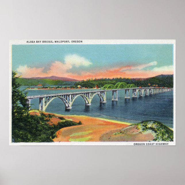 Póster Vistas al puente de la bahía de Alsea (Frente)