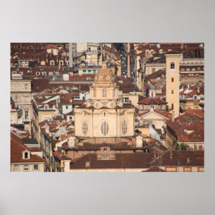 Póster vistas al tejado de la ciudad italiana, arquitectu