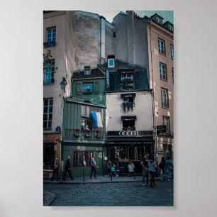 Póster Vistas de la calle del café en París