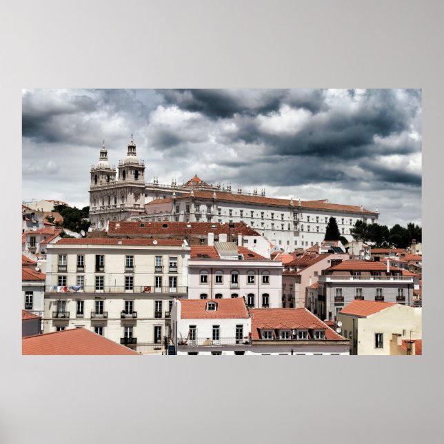 Póster Vistas de la ciudad de Lisboa por la mañana en un  (Frente)