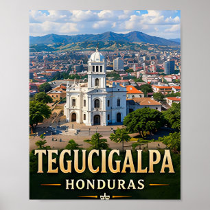 Póster Vistas de la montaña de Tegucigalpa y espíritu hon