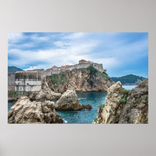 Póster Vistas de las murallas de Dubrovnik al mar