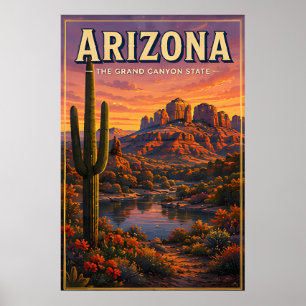 Póster Vistas del atardecer en la montaña del cactus del