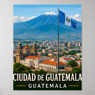 Póster Vistas del volcán de la Ciudad de Guatemala y patr