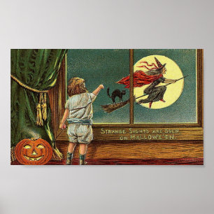 Póster Vistas extrañas en Halloween, Niño, Gato,
