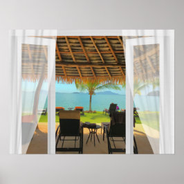 Póster Vistas Tropicales A La Playa Desde La Ventana