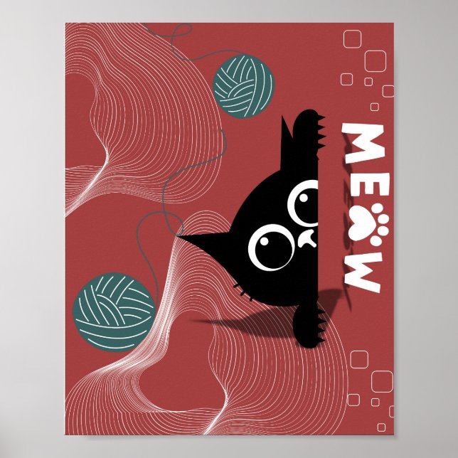 Póster Vistazo juguetón: Gato y Yarn Whimsy (Frente)
