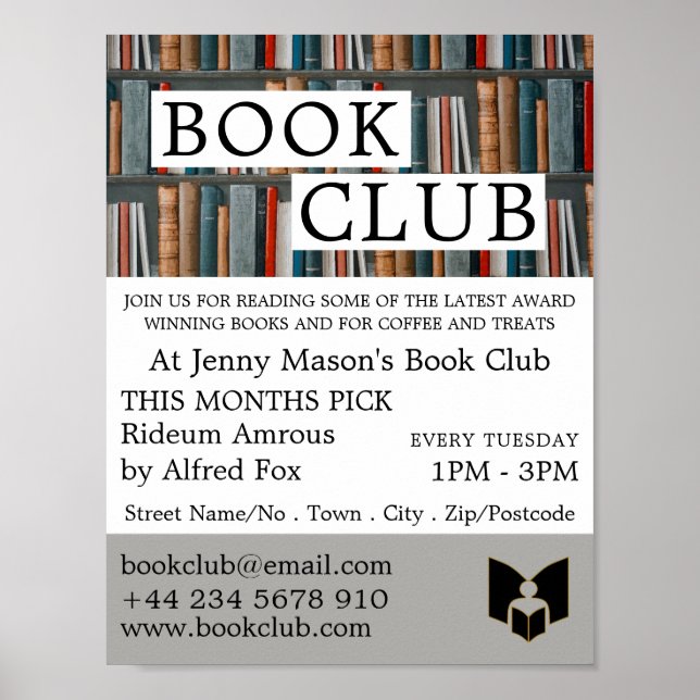 Póster Visualización de libros, publicidad en el club de  (Frente)
