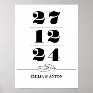 Póster Visualización minimalista de fecha de boda