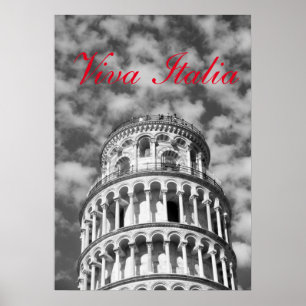 Póster Viva blanco negro Italia Torre inclinada de Pisa