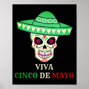 Póster VIVA CINCO DE MAYO fiesta de cráneo divertido idea