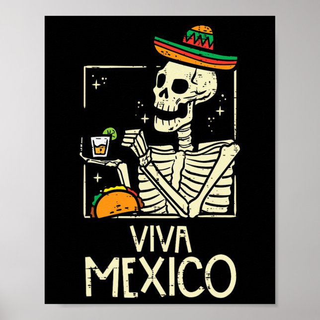 Póster Viva el esqueleto mexicano Cinco De Mayo (Frente)