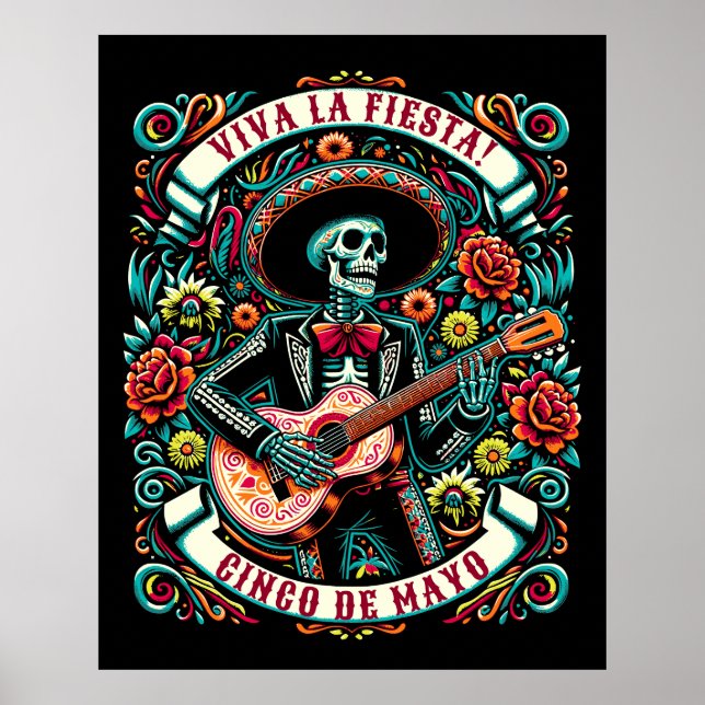Póster ¡Viva La Fiesta! Diseño de Cinco de Mayo (Frente)