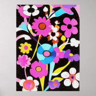 Póster Viva Magenta Resumen Flores de Primavera Retro Boh