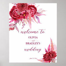 Póster Viva magenta rosas burdeos flores cartel de bienve