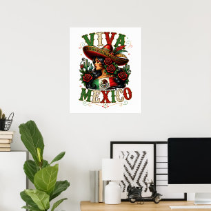 Póster Viva México Bandera Rosa Día de la Independencia d