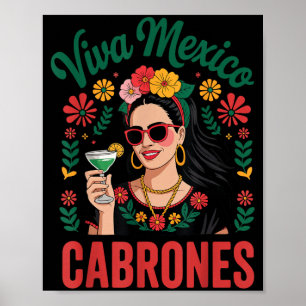 Póster Viva México Cabrones Mujeres Bandera Mexicana