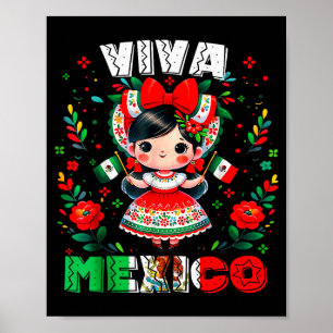 Póster Viva México Chica Mexicana Bandera Día de la Indep