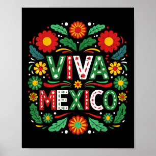 Póster Viva México Día de la Independencia de México Flor