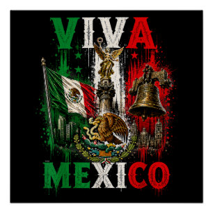 Póster Viva México Día de la Independencia de México Retr