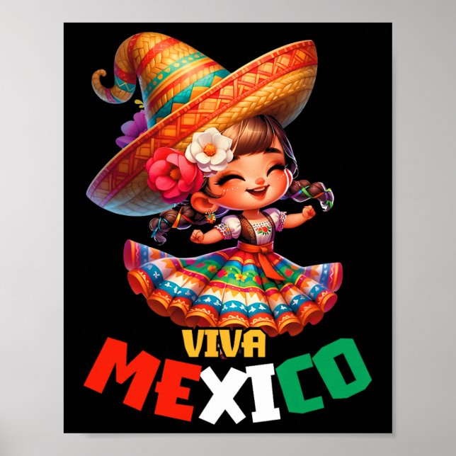 Póster Viva México Día de la Independencia Mexicana Chica (Frente)