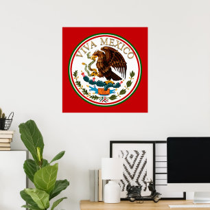 Póster Viva México Icono de la Bandera Mexicana con Texto