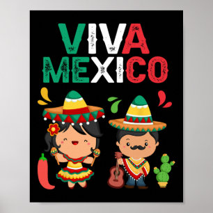 Póster Viva México Maracas Guitar Independencia Mexicana 