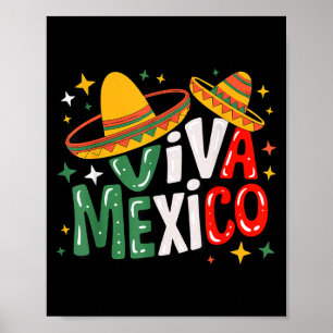 Póster Viva México niñas niños bandera mexicana