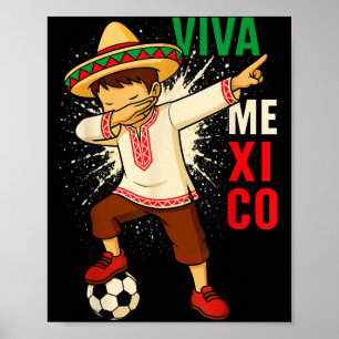 Póster Viva México niño de fútbol mexicano haciendo dab c